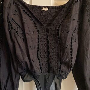 Free People Intimately Regina Black Eyelet Bodysuit size XS